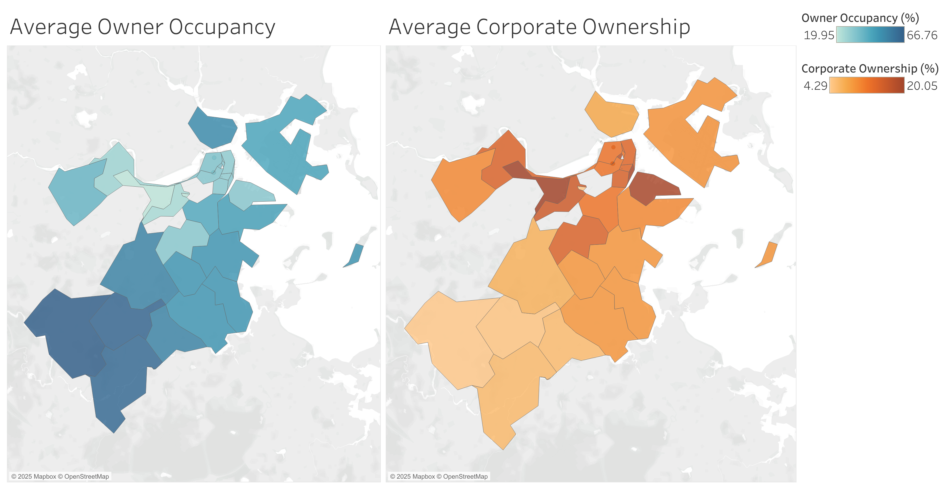 Aver age corporate ownership and owner occupancy rates in Boston neighborhoods