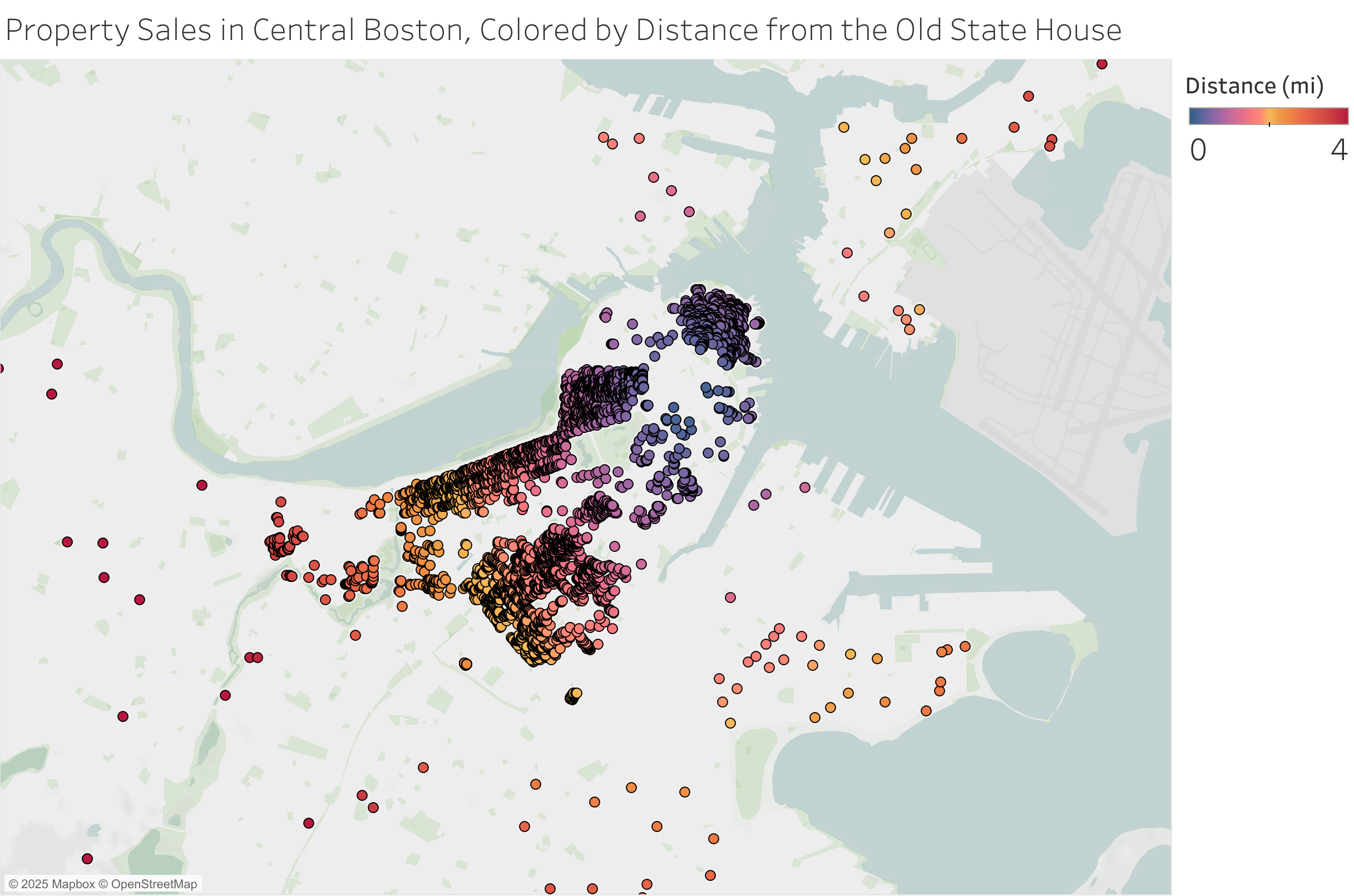 Filtered map of property sales locations in Boston