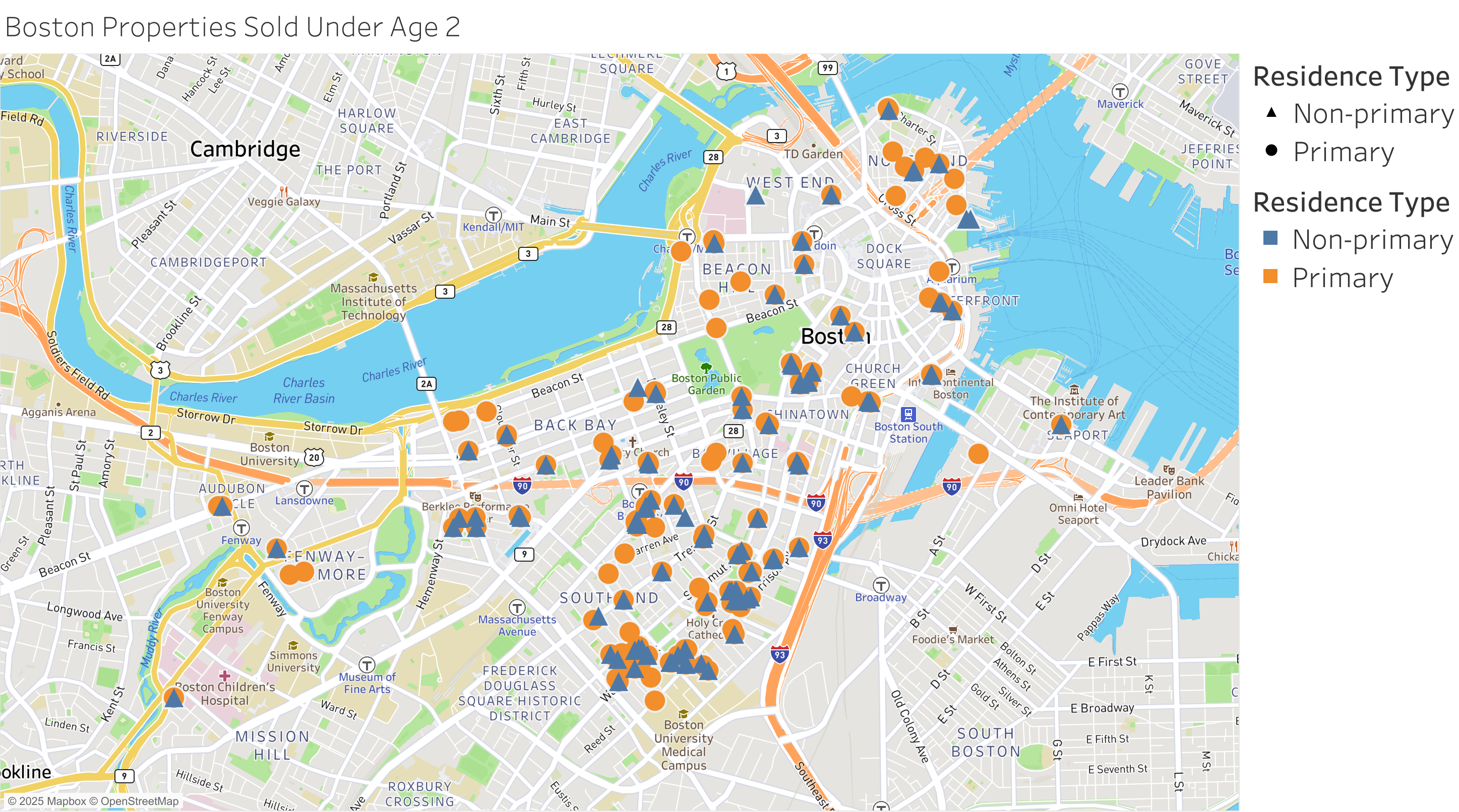 Map of newly built property sales in Boston, separated by percieved value